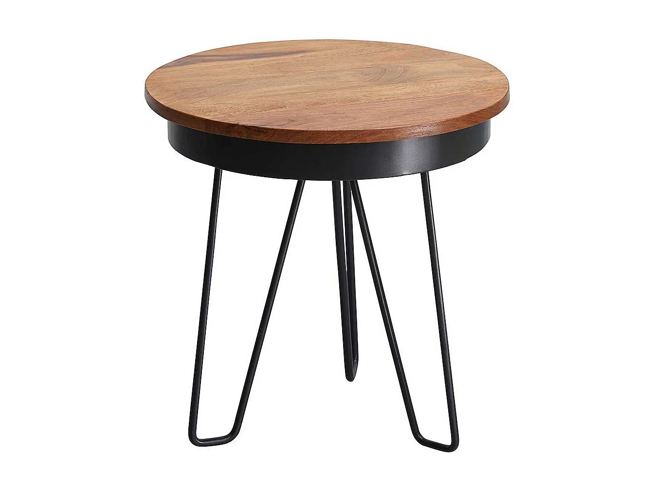 Couch Beistelltisch mit runder Massivholzplatte Eisen 3-Fußgestell
