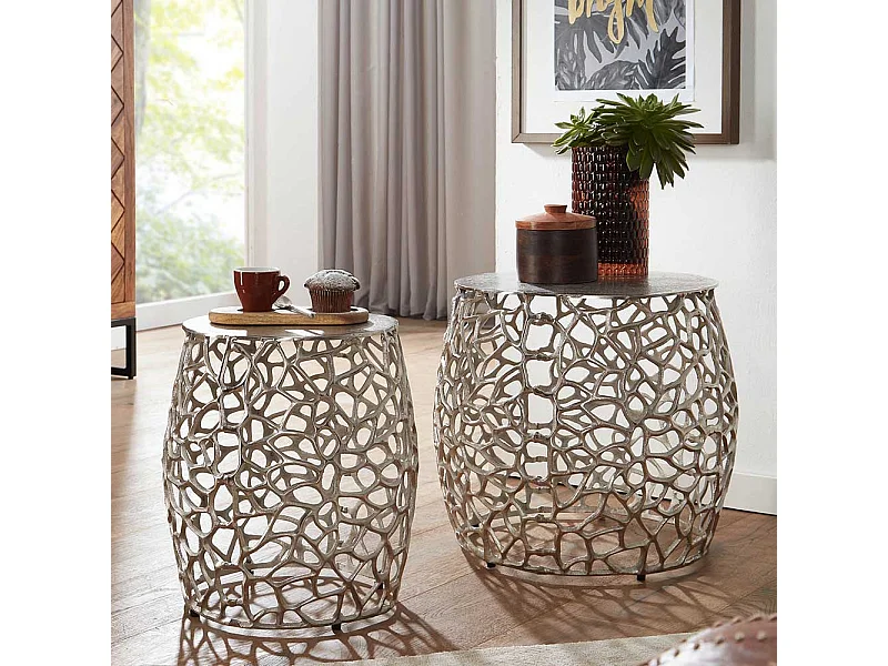 Beistelltisch Set Aluminium in Silberfarben zweiteilig (zweiteilig)