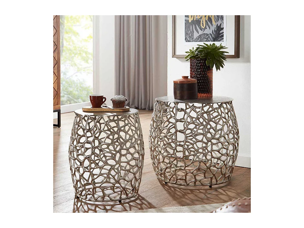 Beistelltisch Set Aluminium in Silberfarben zweiteilig (zweiteilig)