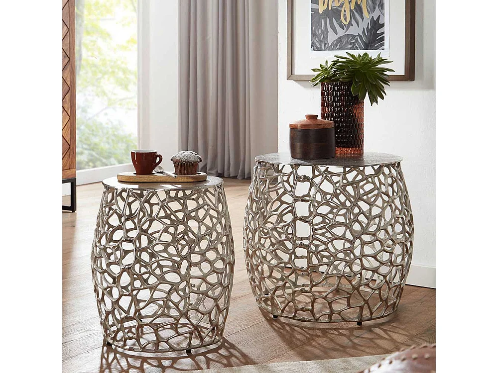 Beistelltisch Set Aluminium in Silberfarben zweiteilig (zweiteilig)