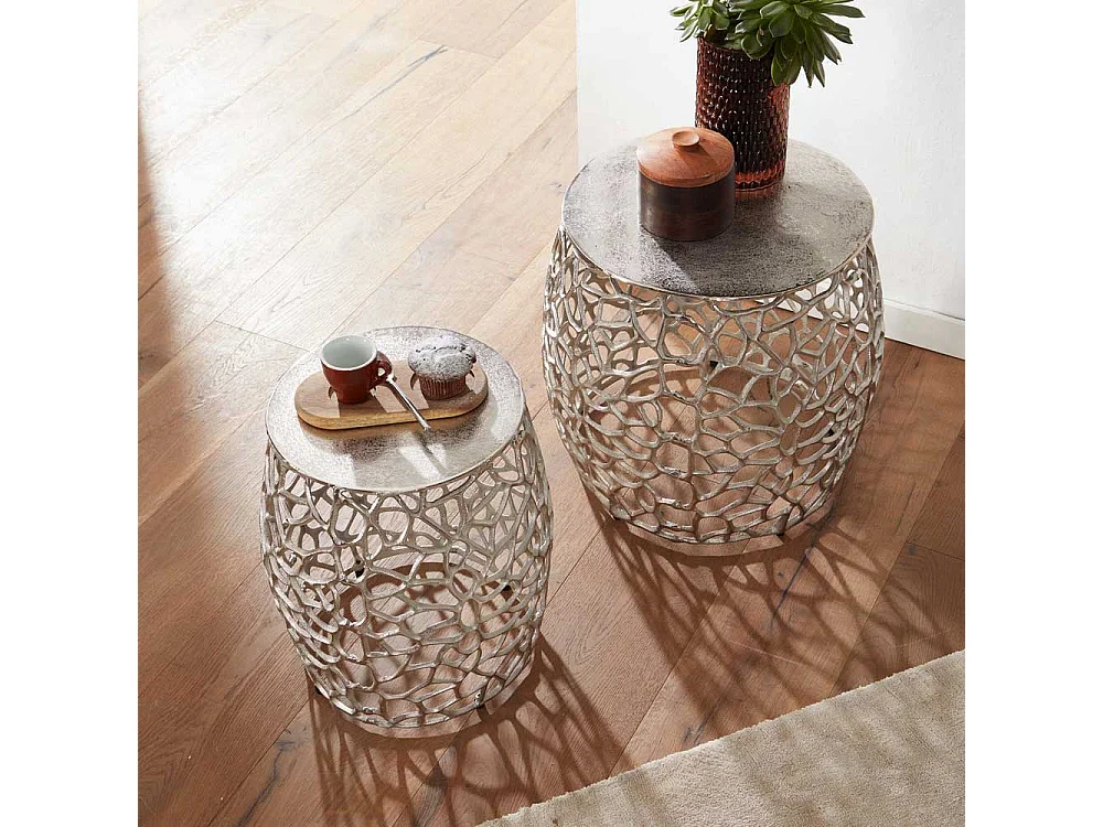 Beistelltisch Set Aluminium in Silberfarben zweiteilig (zweiteilig)