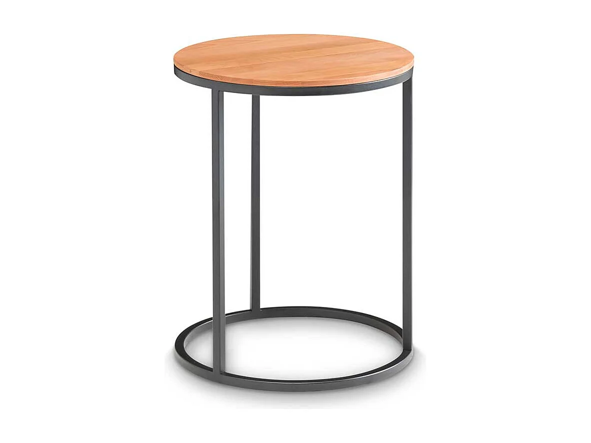 Beistelltischchen aus Kernbuche Massivholz und Metall rund