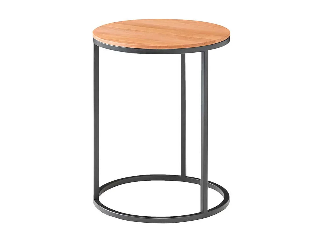 Beistelltischchen aus Kernbuche Massivholz und Metall rund