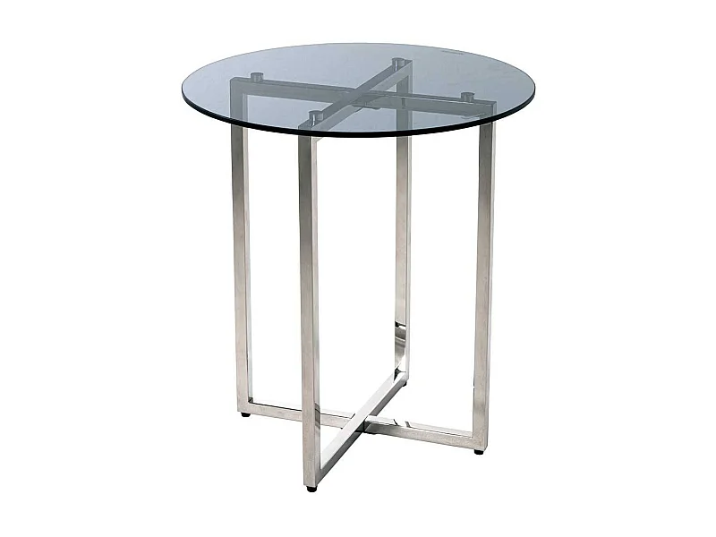 Runder Beistelltisch mit Glasplatte Bügelgestell aus Edelstahl