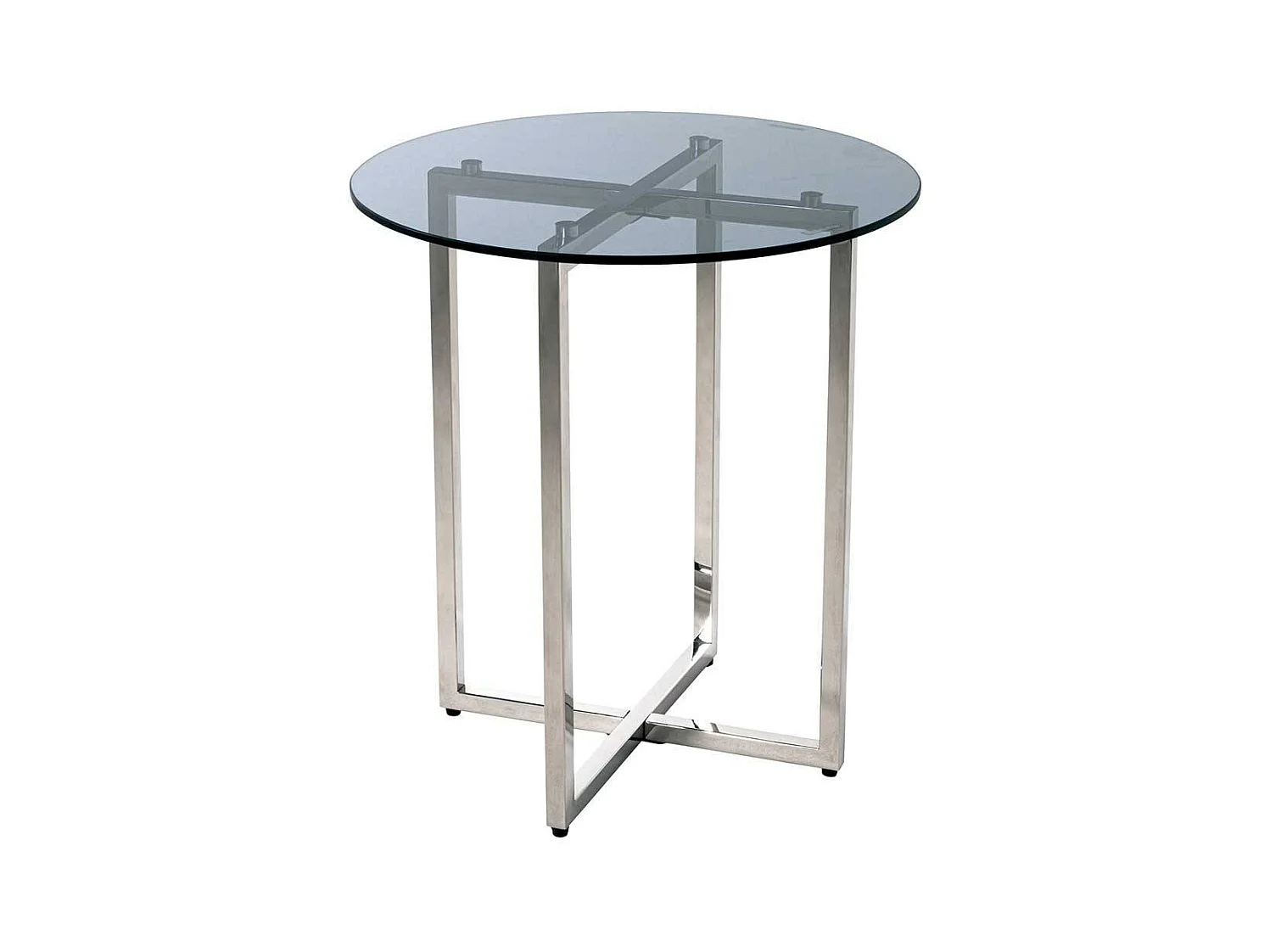 Runder Beistelltisch mit Glasplatte Bügelgestell aus Edelstahl