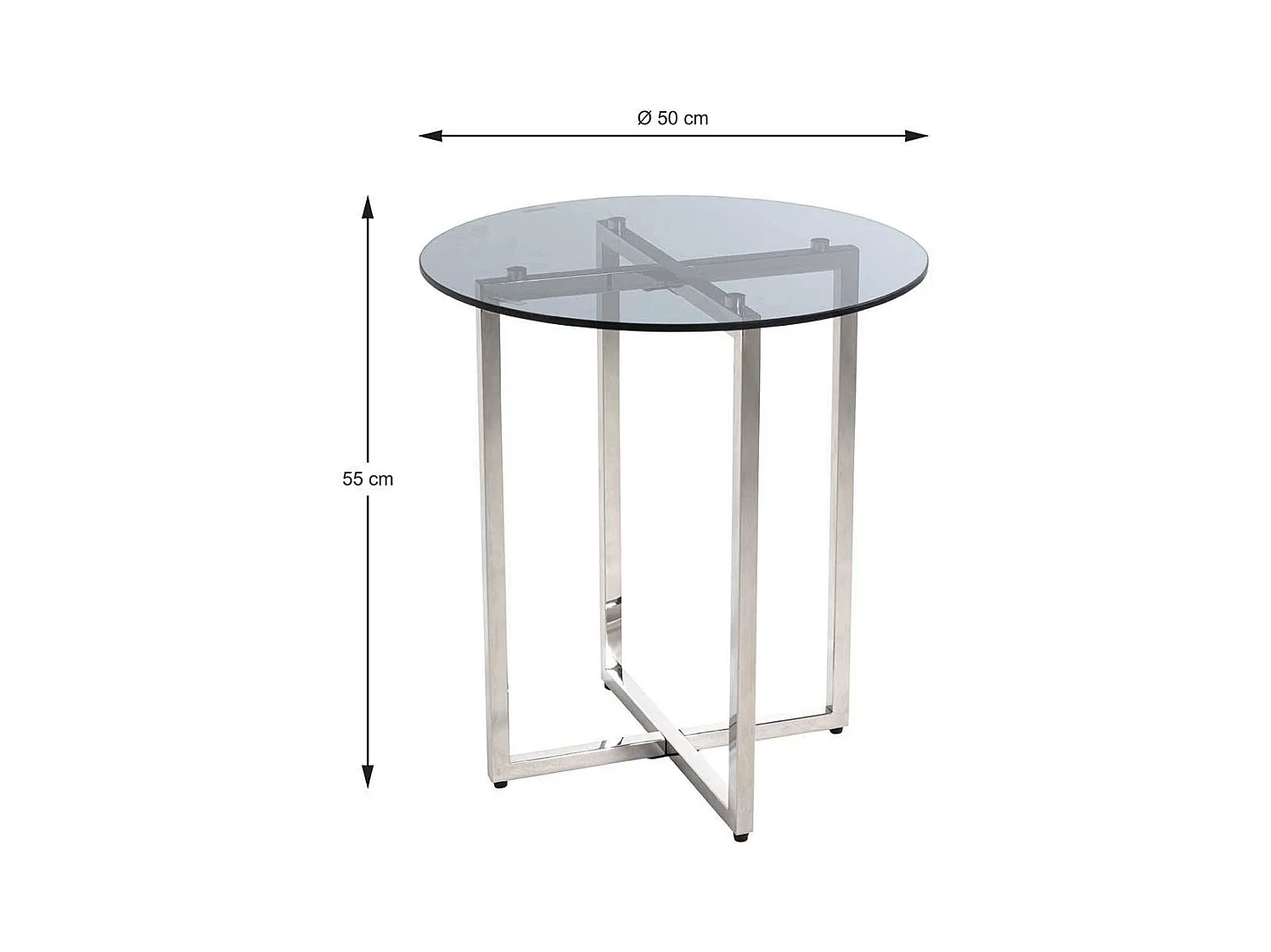 Runder Beistelltisch mit Glasplatte Bügelgestell aus Edelstahl