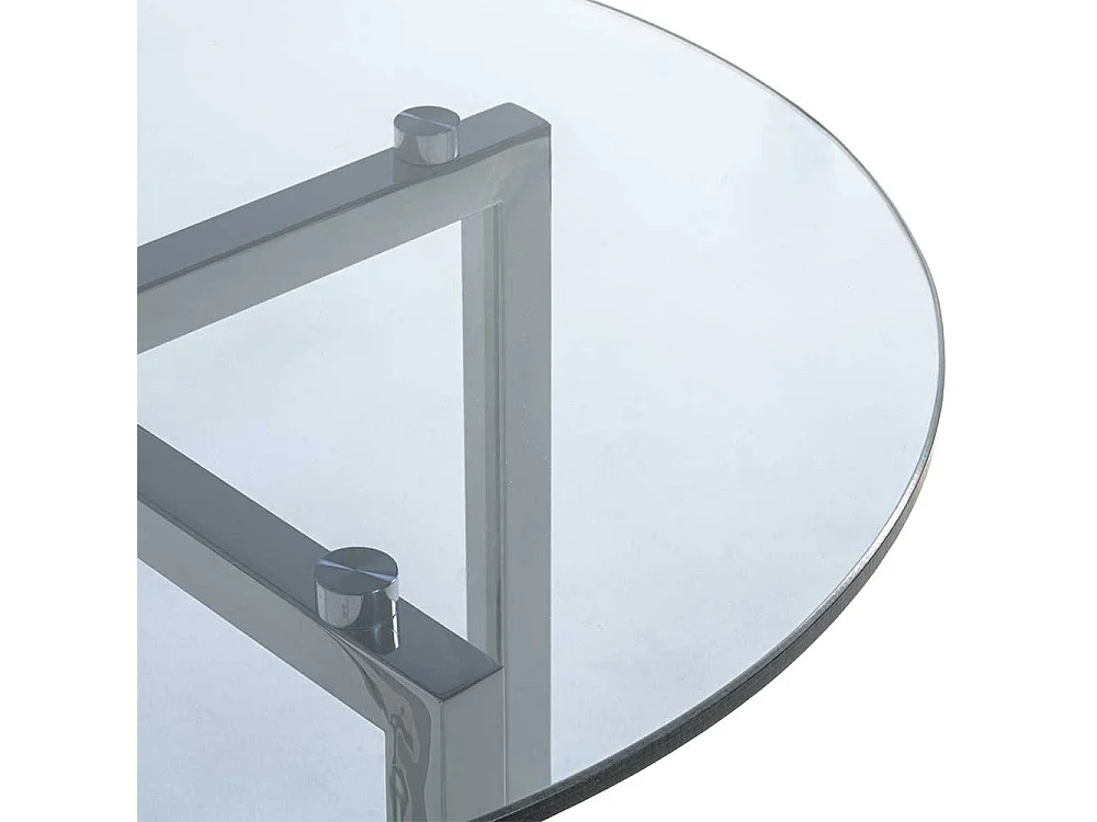 Runder Beistelltisch mit Glasplatte Bügelgestell aus Edelstahl