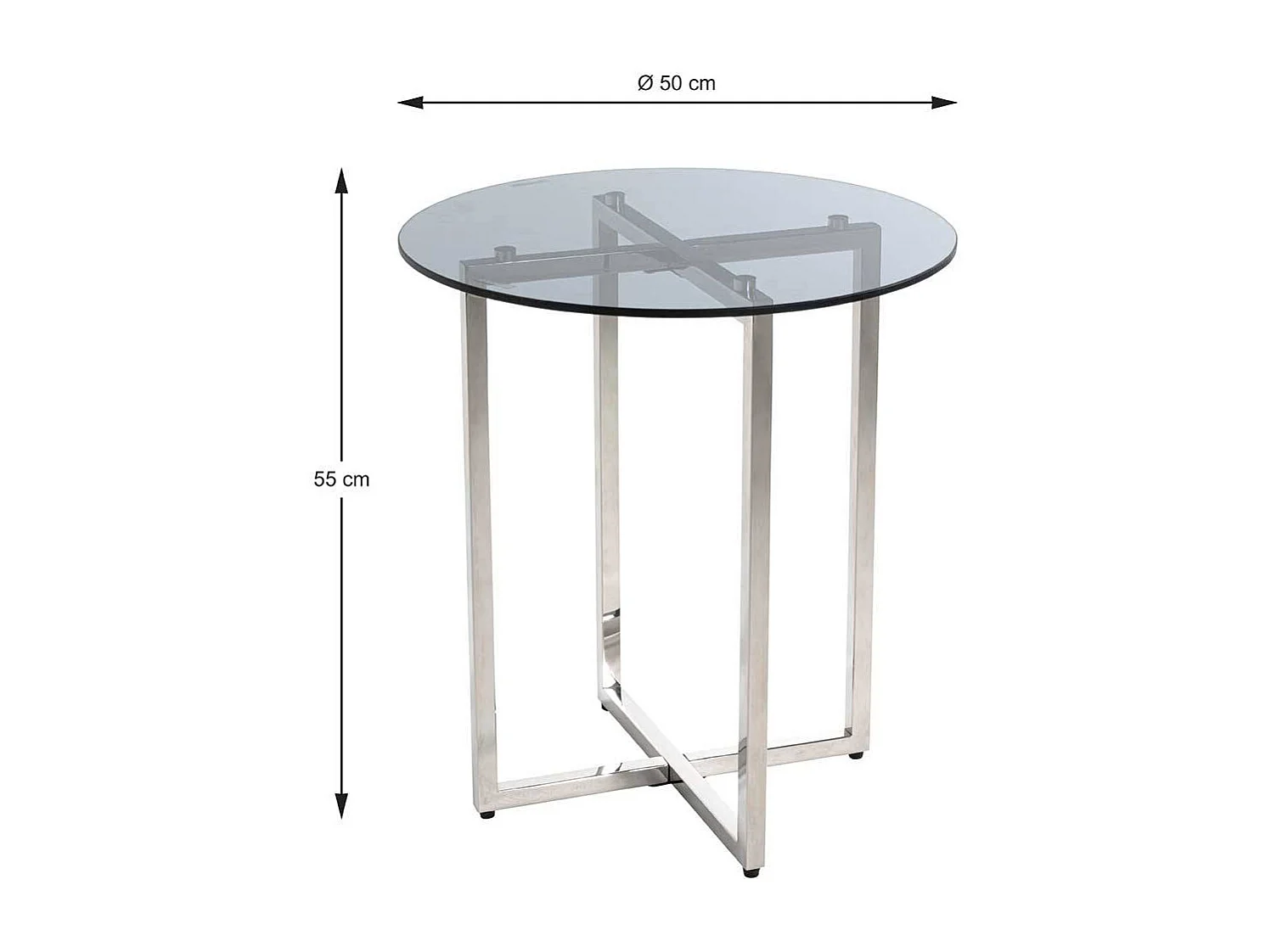 Runder Beistelltisch mit Glasplatte Bügelgestell aus Edelstahl