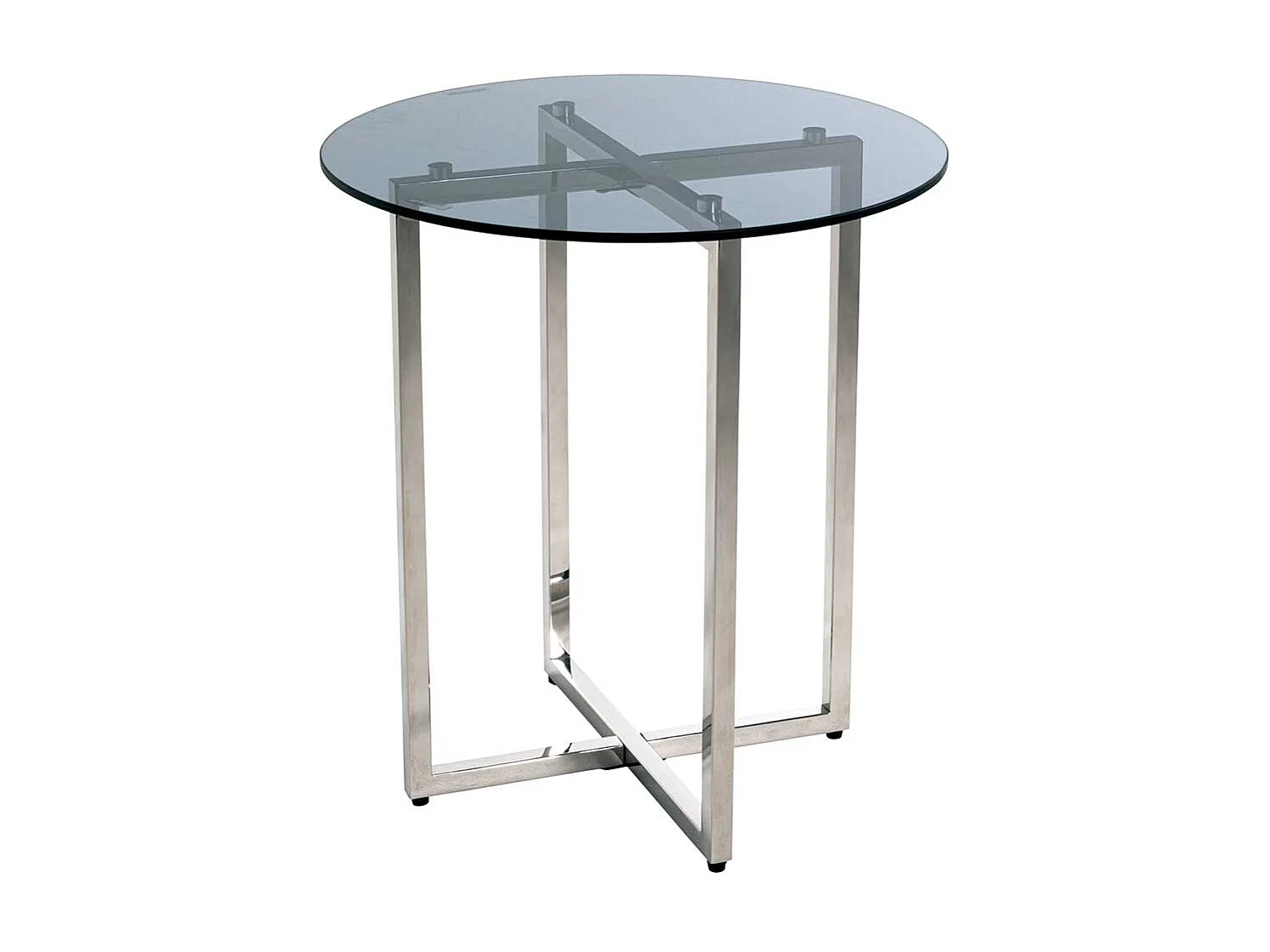Runder Beistelltisch mit Glasplatte Bügelgestell aus Edelstahl