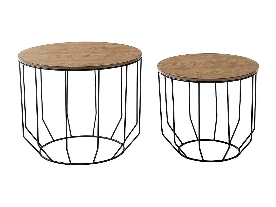 Sofa Beistelltisch Set in Eichefarben furniert und Schwarz rund (zweiteilig)