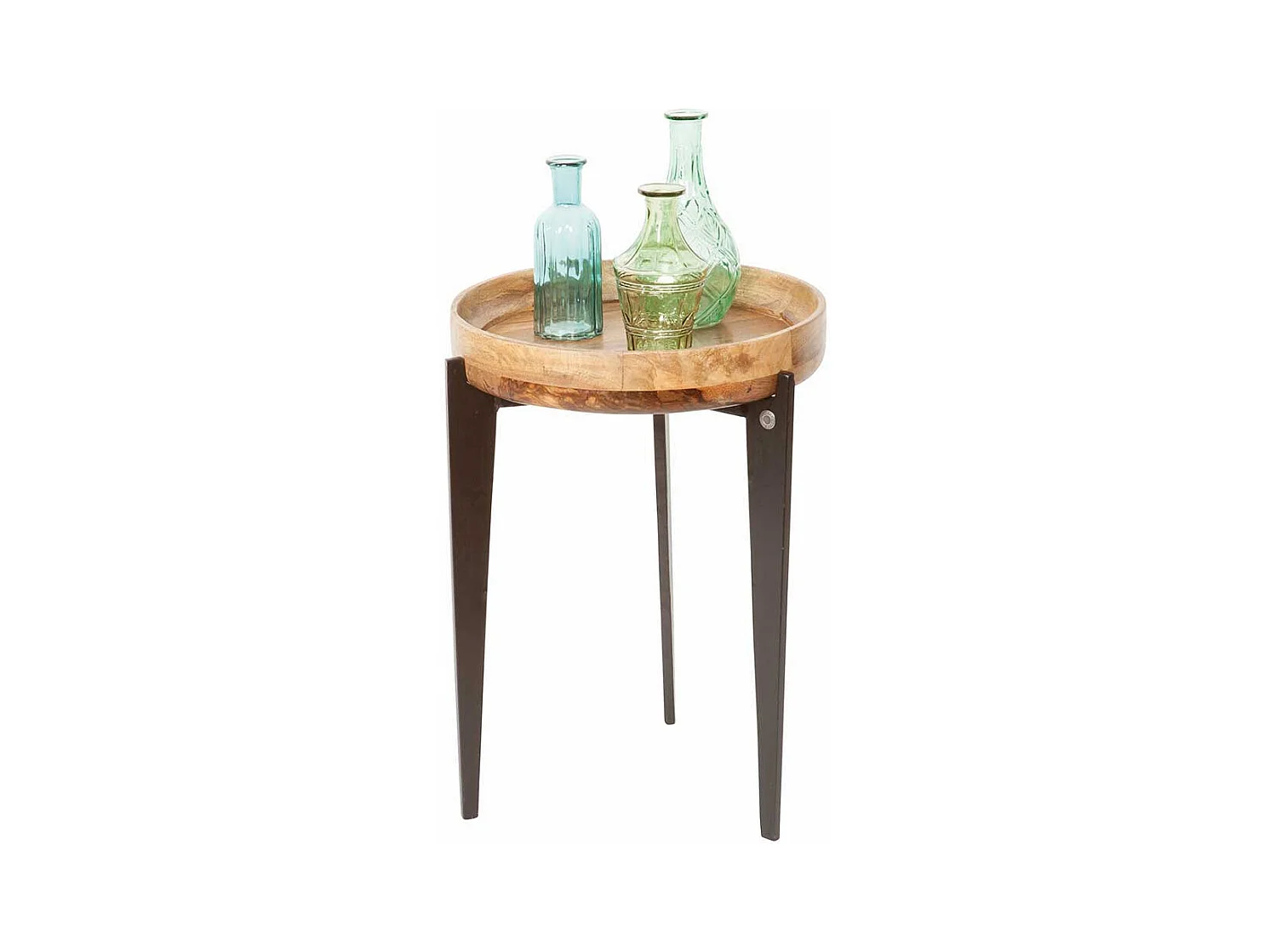 Beistelltisch aus Mangobaum Massivholz und Metall Tablettfunktion