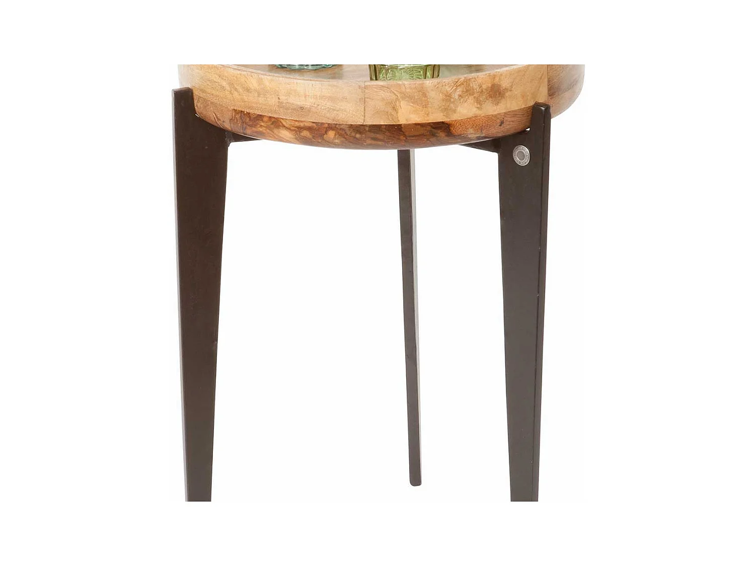 Beistelltisch aus Mangobaum Massivholz und Metall Tablettfunktion