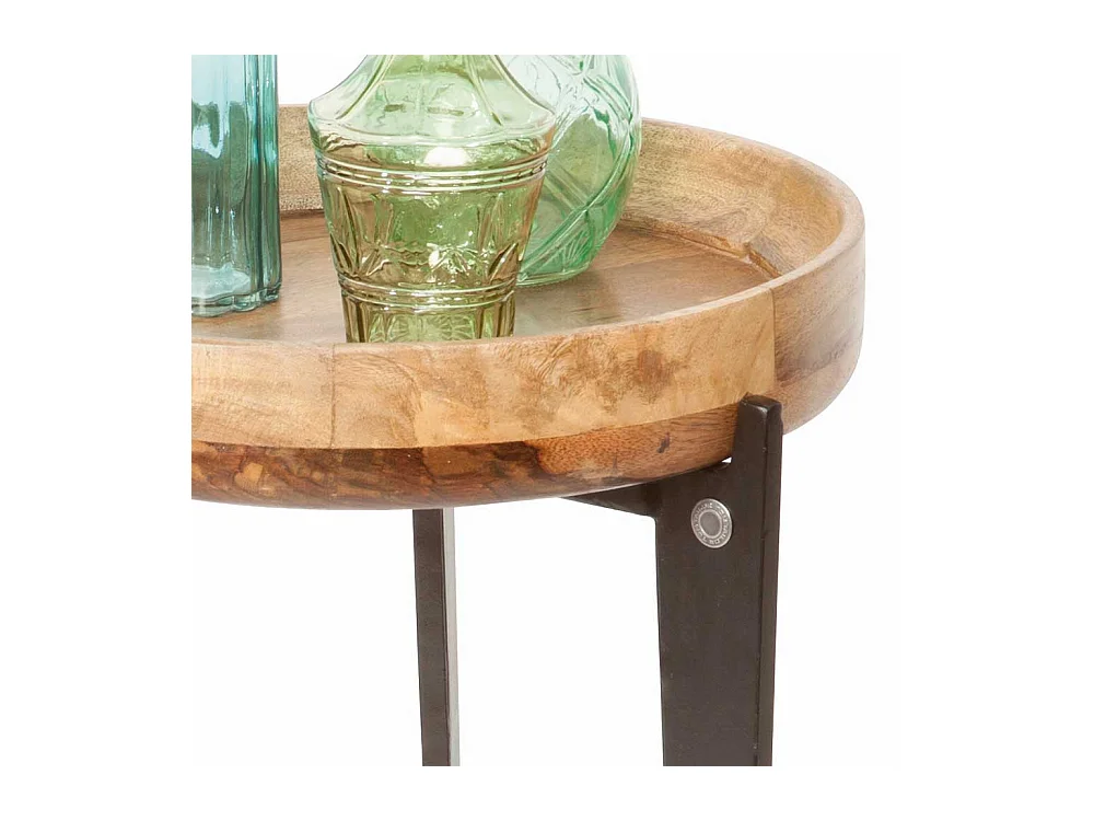 Beistelltisch aus Mangobaum Massivholz und Metall Tablettfunktion