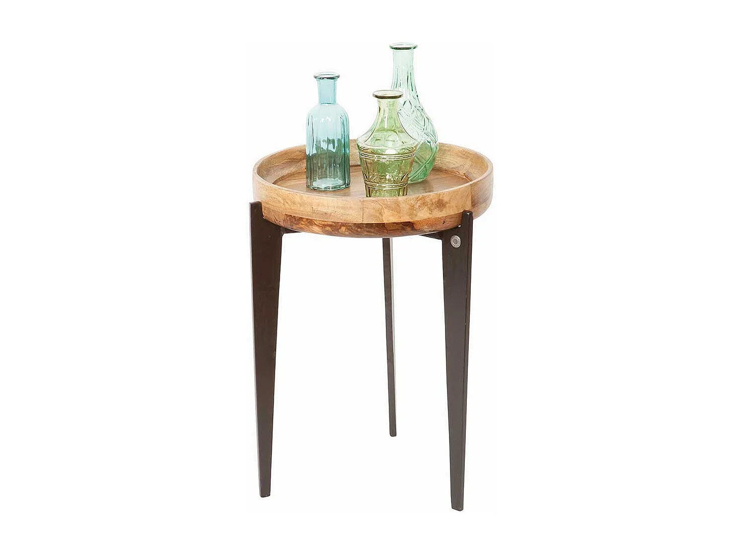 Beistelltisch aus Mangobaum Massivholz und Metall Tablettfunktion