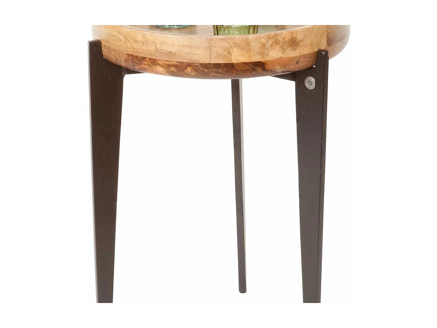 Beistelltisch aus Mangobaum Massivholz und Metall Tablettfunktion