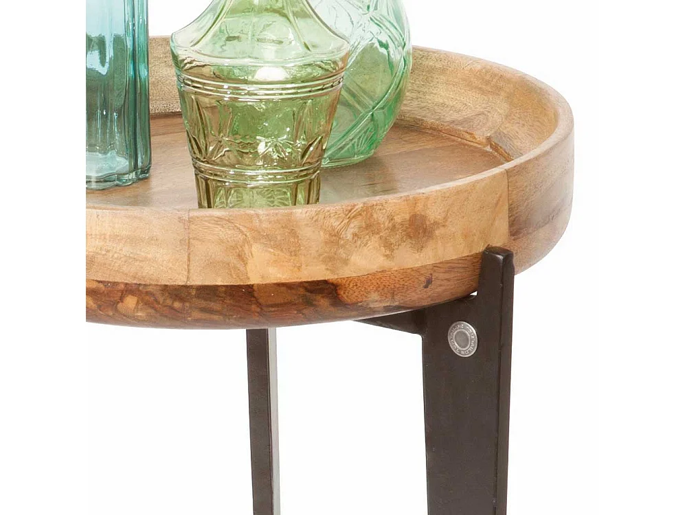 Beistelltisch aus Mangobaum Massivholz und Metall Tablettfunktion
