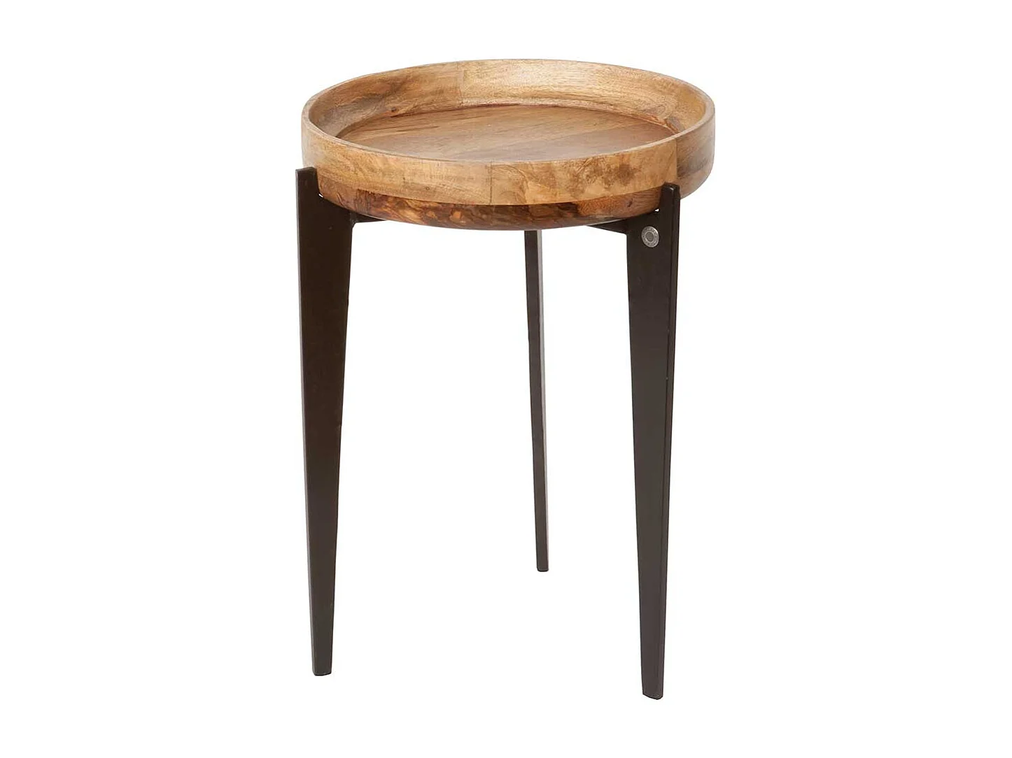 Beistelltisch aus Mangobaum Massivholz und Metall Tablettfunktion