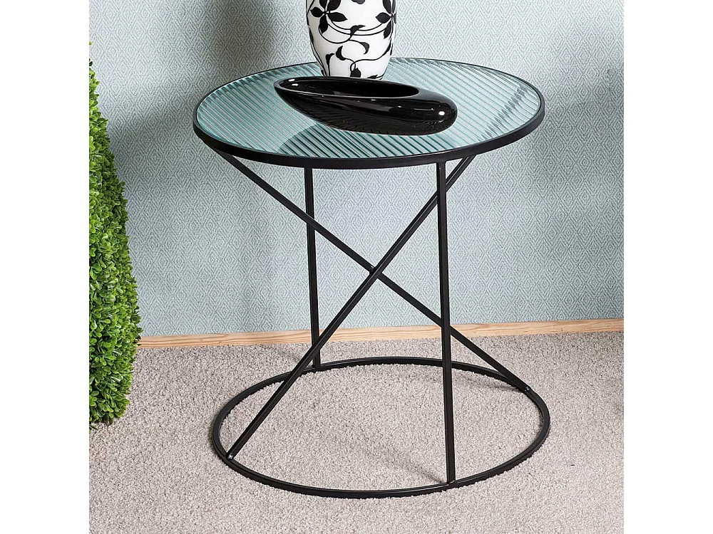 Beistelltisch Sofa aus Metall Strukturglasplatte Riffelglas