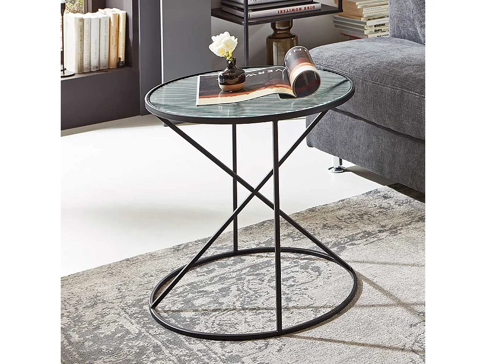 Beistelltisch Sofa aus Metall Strukturglasplatte Riffelglas