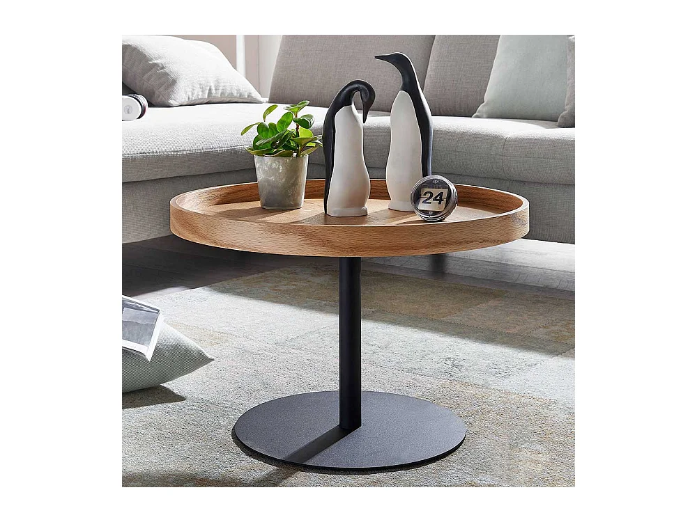 Runder Beistelltisch in Eichefarben und Schwarz Skandi Design