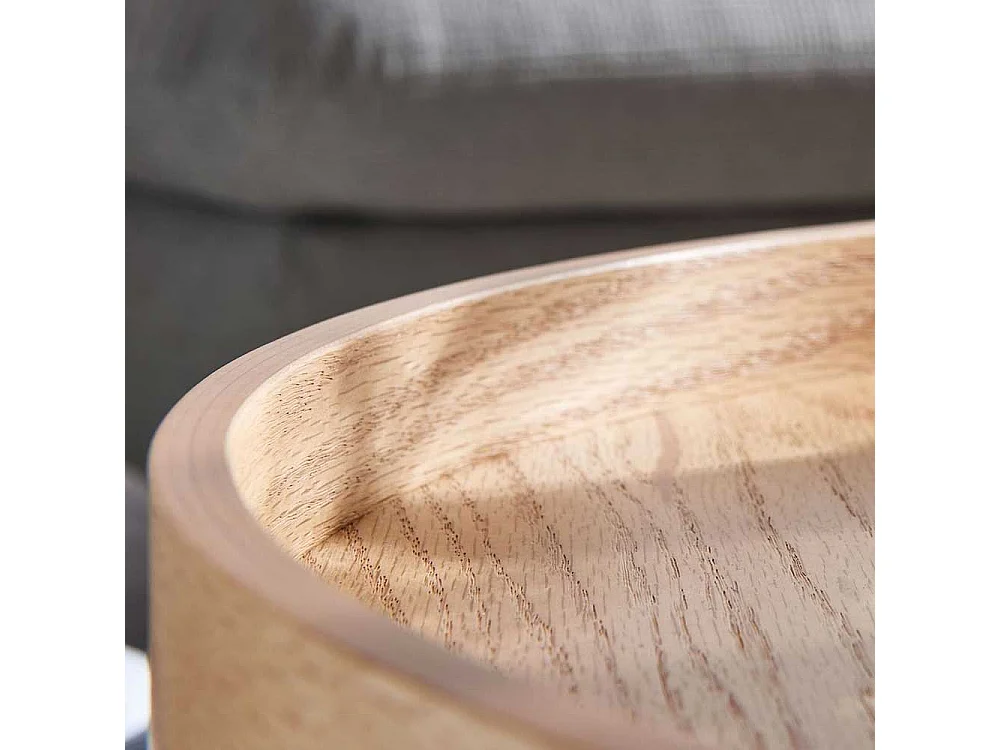 Runder Beistelltisch in Eichefarben und Schwarz Skandi Design