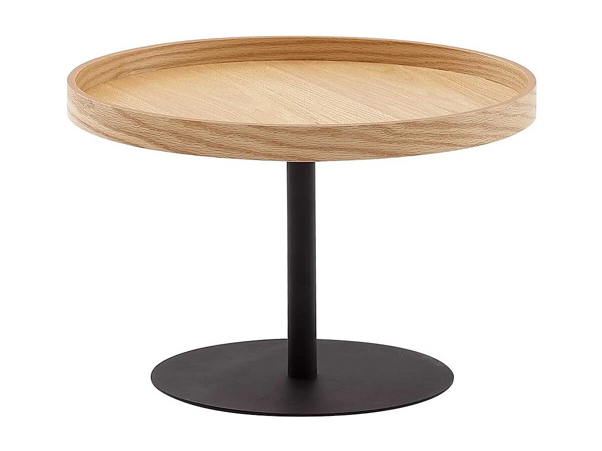 Runder Beistelltisch in Eichefarben und Schwarz Skandi Design