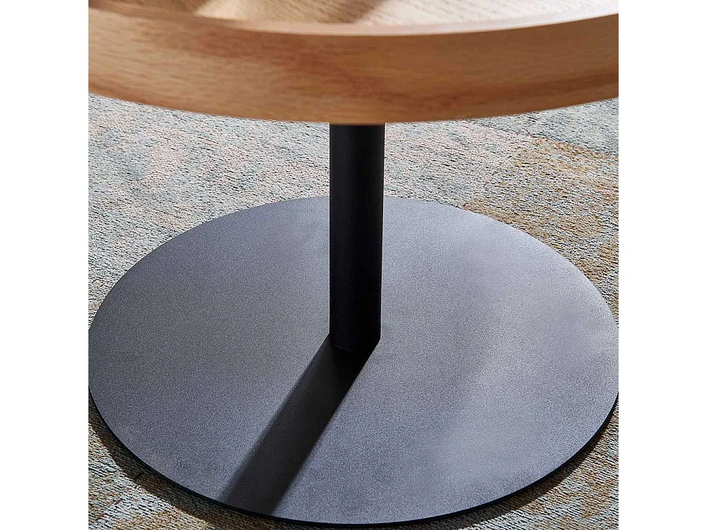 Runder Beistelltisch in Eichefarben und Schwarz Skandi Design