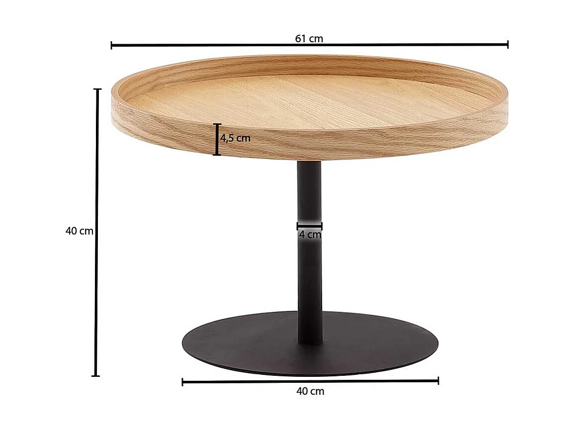Runder Beistelltisch in Eichefarben und Schwarz Skandi Design
