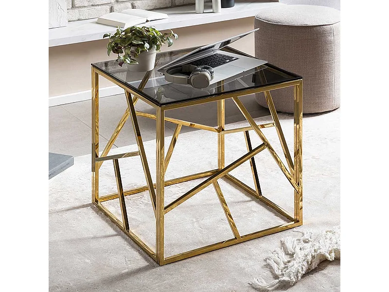 Beistelltisch Glas und Metall in modernem Design Gestell Goldfarben