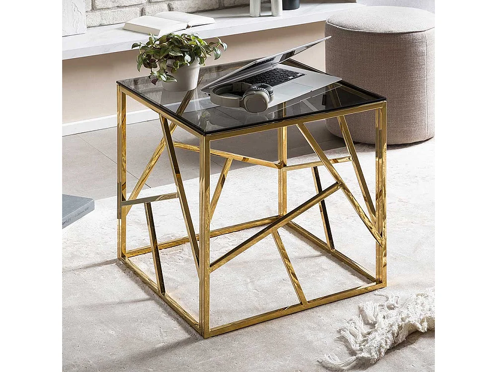 Beistelltisch Glas und Metall in modernem Design Gestell Goldfarben