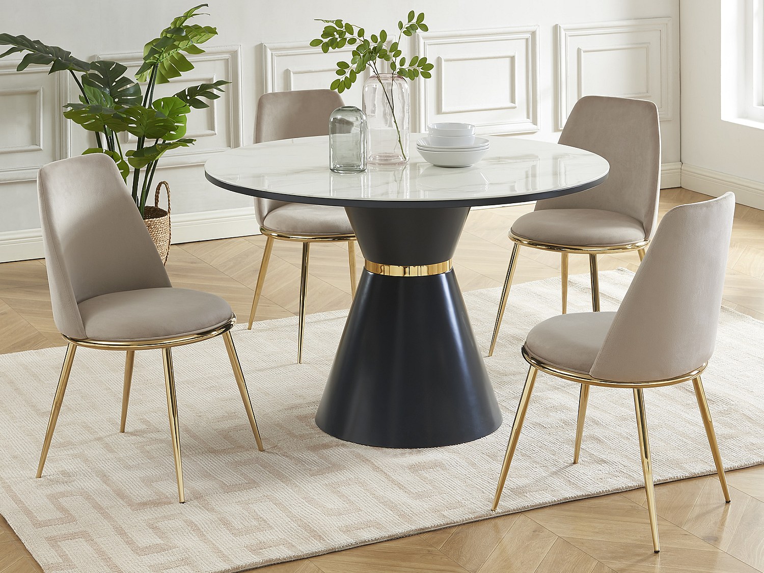 Vente-unique Stuhl 2er-Set - Samt & Goldfarbenes Metall - Beige - Nebina Von Pascal Morabito