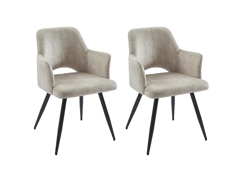 Lot de 2 chaises avec accoudoirs en tissu et métal noir - Beige - KADIJA