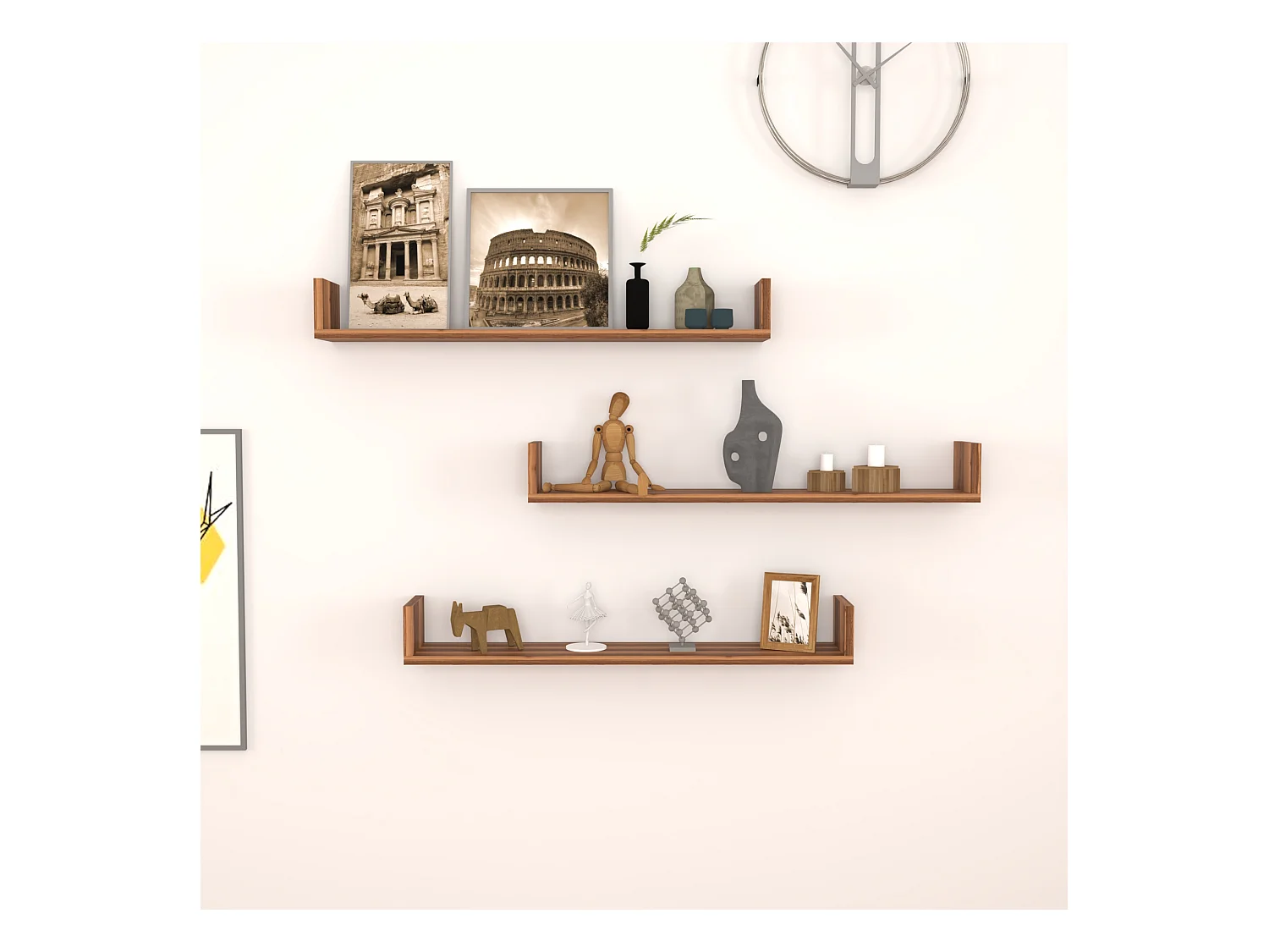 Lot de 3 étagères murales Höganäs 12 x 90 x 15 cm effet noyer [en.casa]