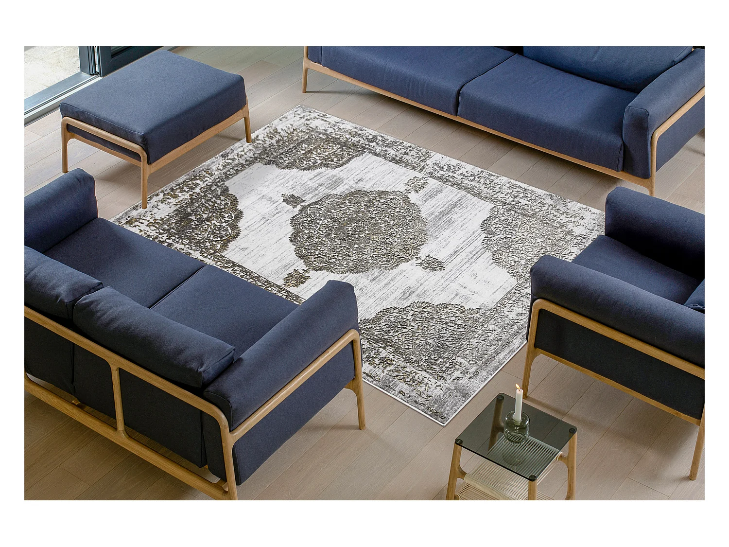 Tapijt LIRA E1468 Rozet, structureel, modern, glamour - grijs / goud 80x150 cm