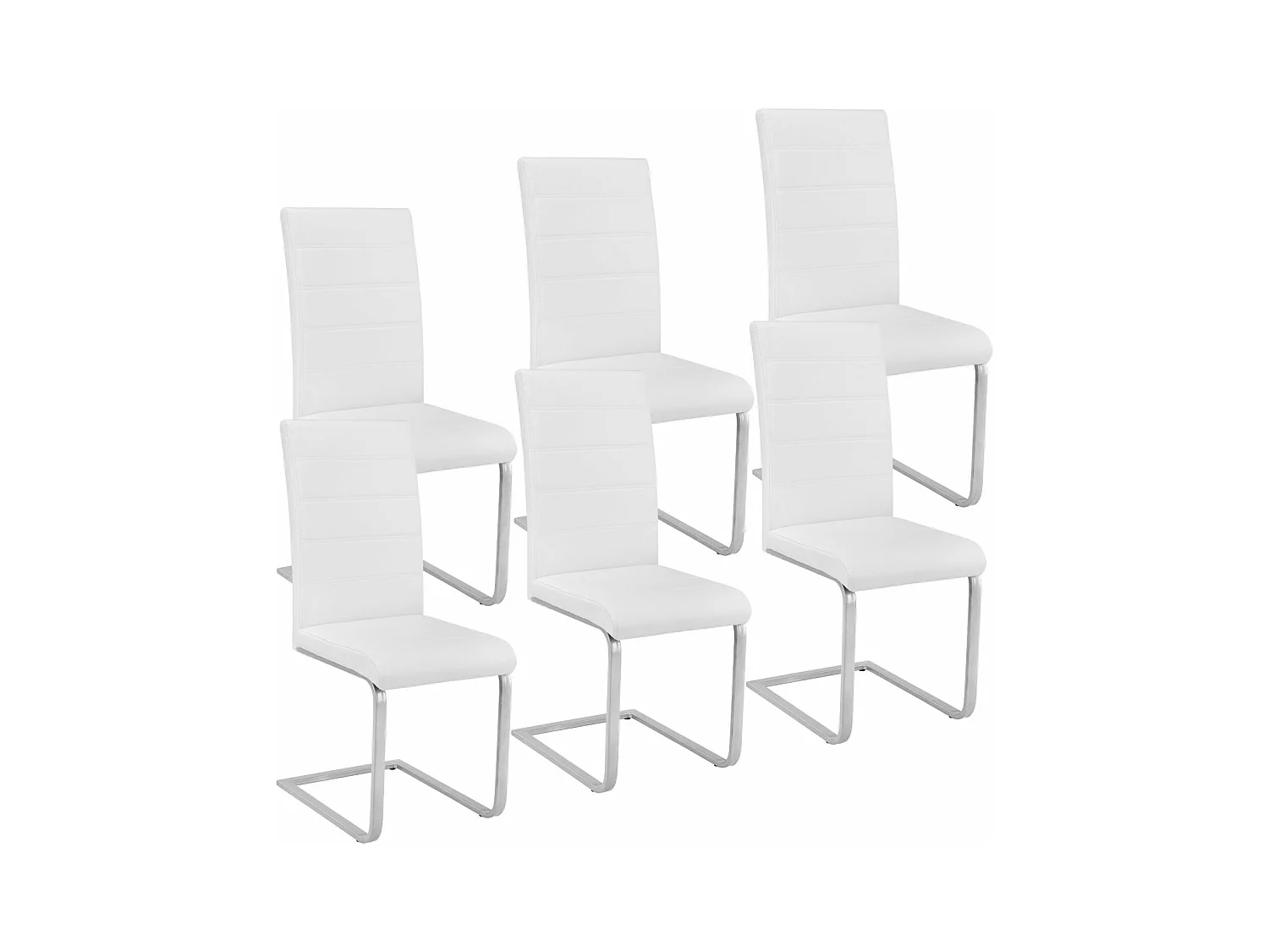 Lot de 6 chaises pieds acier siège de salon cuisine salle à manger design carré élégant blanc 08_0000121