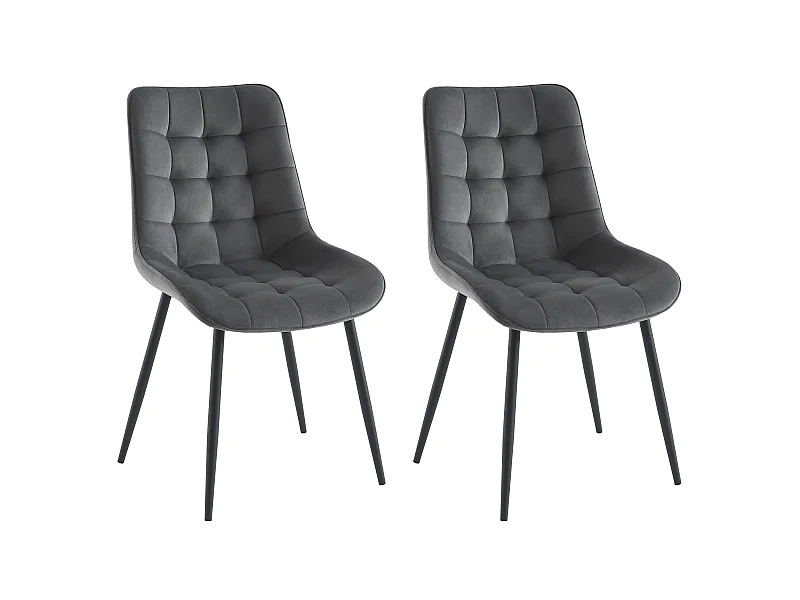 Lot de 2 chaises matelassées - Velours et métal noir - Gris - OLLUA