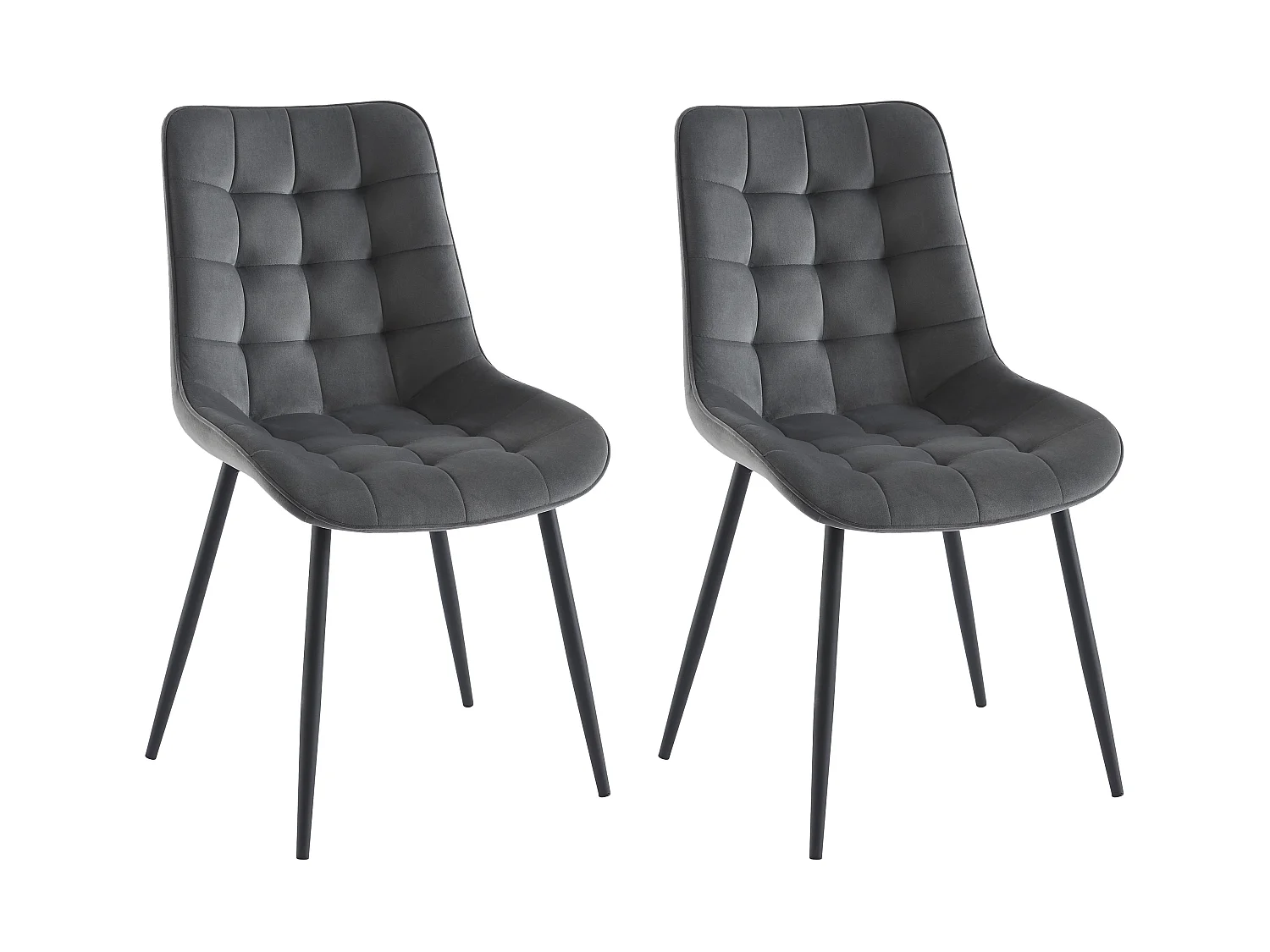 Polsterstuhl 2er-Set - Samt & schwarzes Metall - Grau - OLLUA