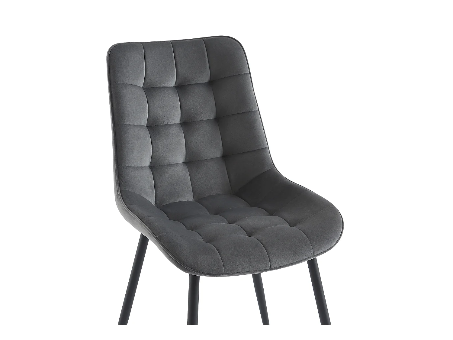 Polsterstuhl 2er-Set - Samt & schwarzes Metall - Grau - OLLUA