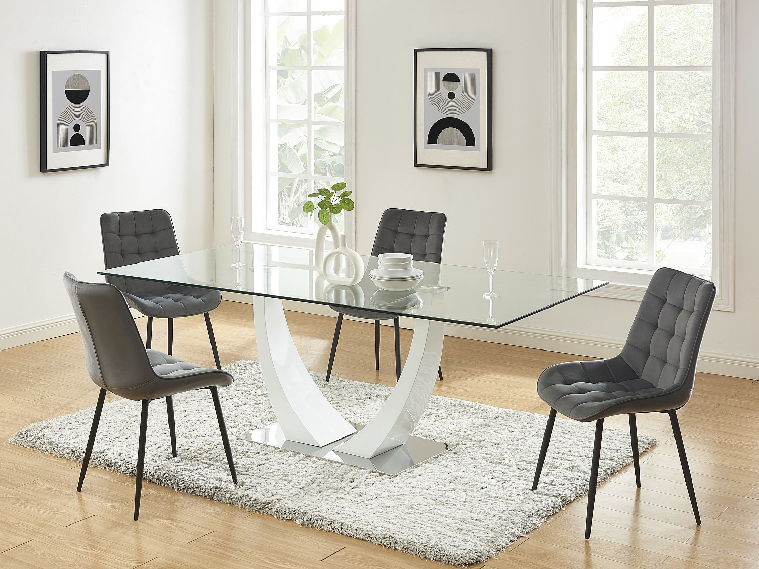 Polsterstuhl 2er-Set - Samt & schwarzes Metall - Grau - OLLUA günstig online kaufen