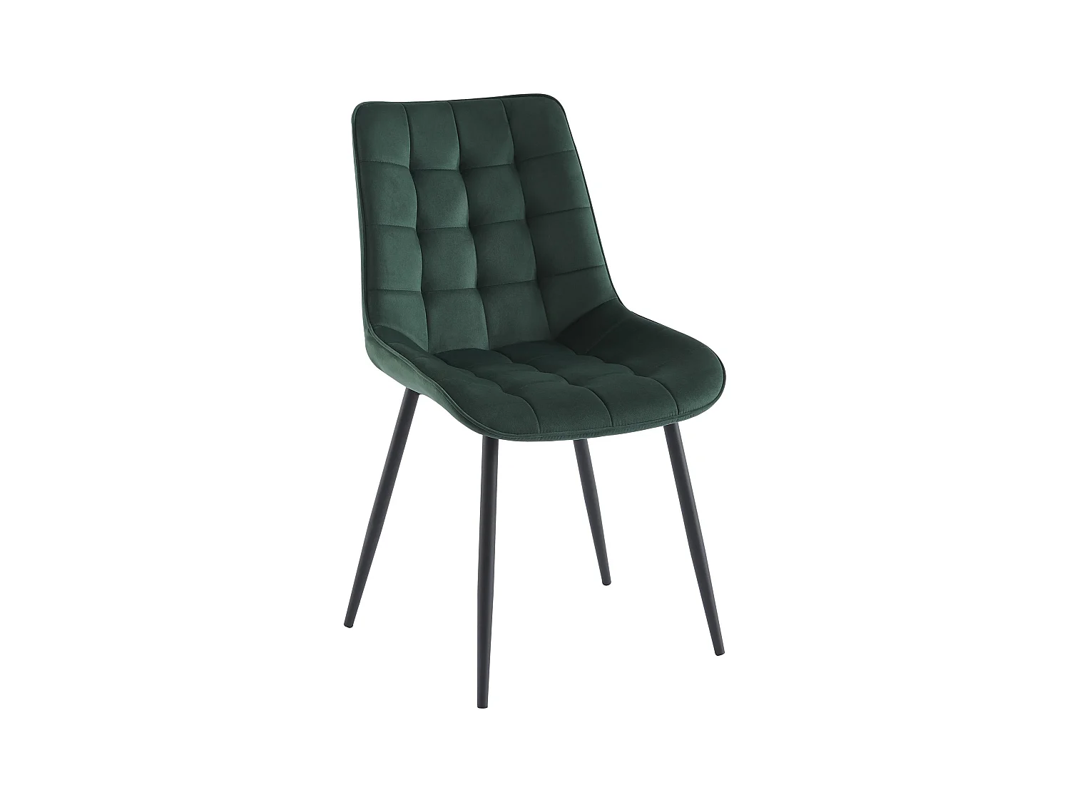 Lot de 2 chaises matelassées - Velours et métal noir - Vert - OLLUA