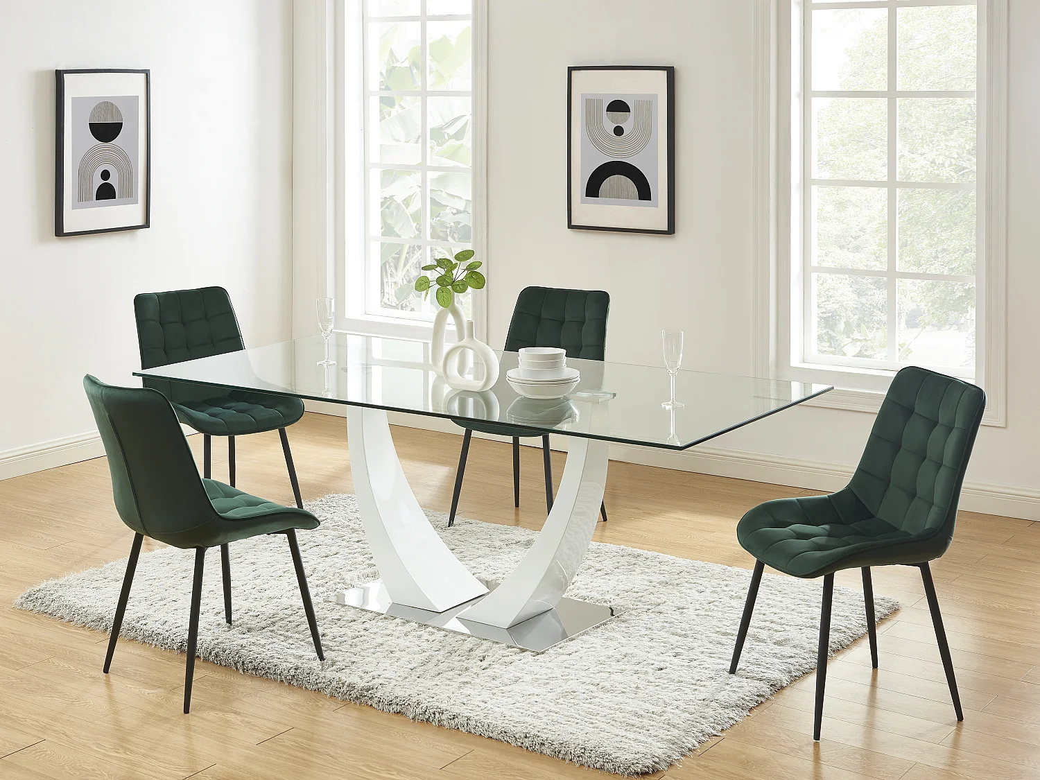 Lot de 2 chaises matelassées - Velours et métal noir - Vert - OLLUA