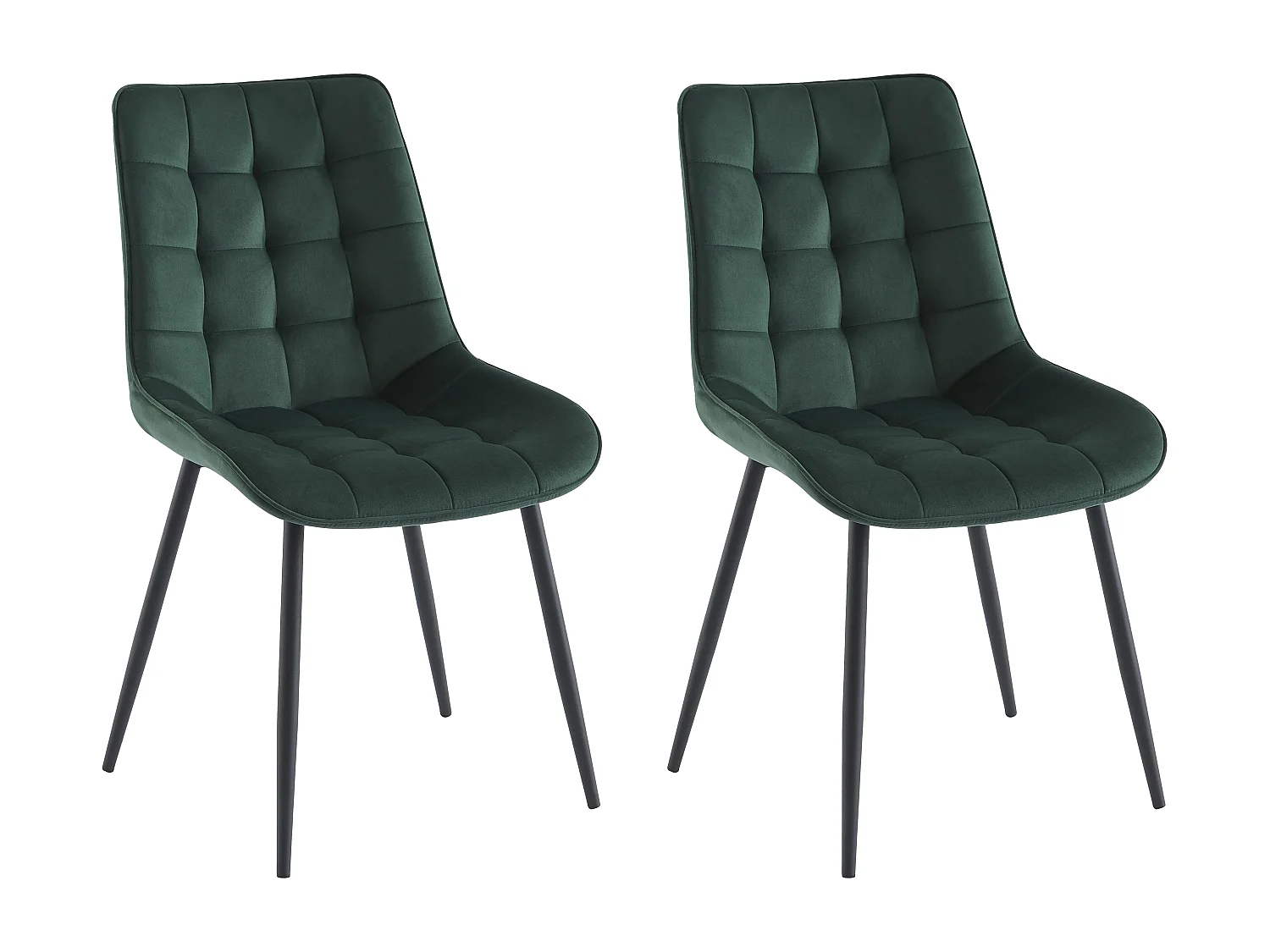 Lot de 2 chaises matelassées - Velours et métal noir - Vert - OLLUA