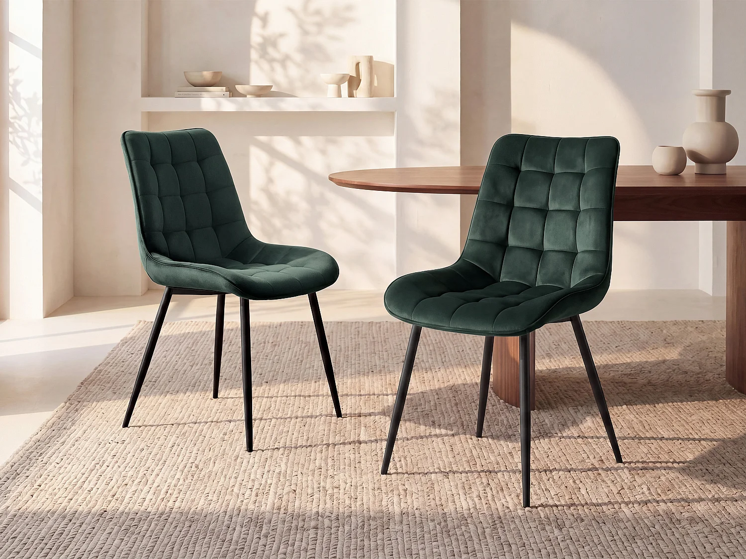 Set van 2 gestoffeerde stoelen - Velours en zwart metaal - Groen - OLLUA