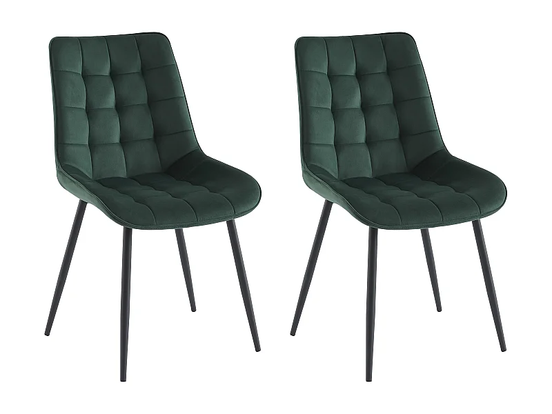 Lot de 2 chaises matelassées - Velours et métal noir - Vert - OLLUA