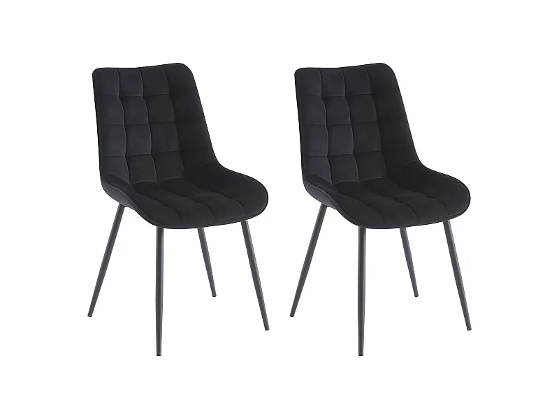 Lot de 2 chaises matelassées - Velours et métal - Noir - OLLUA