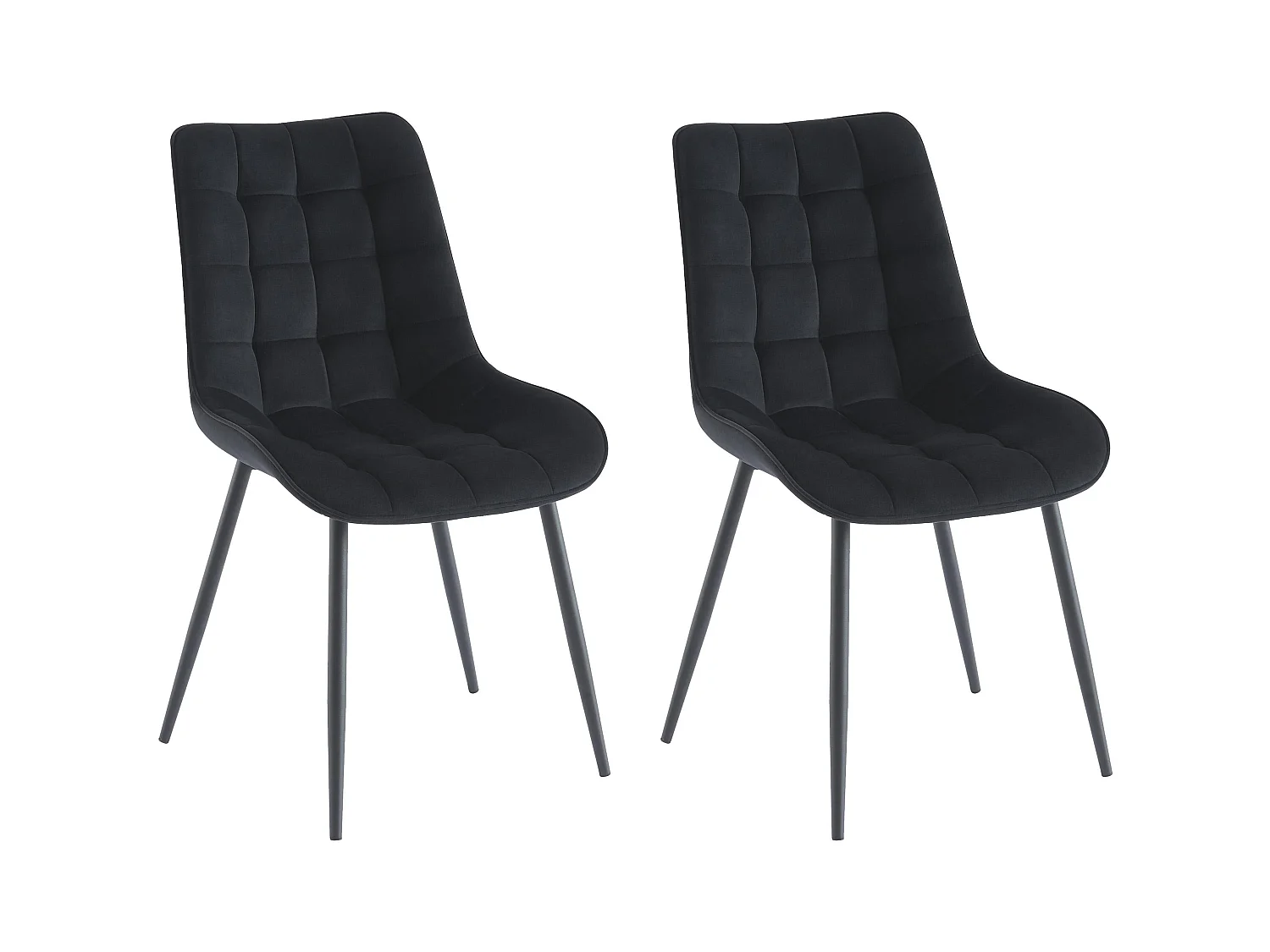 Lot de 2 chaises matelassées - Velours et métal - Noir - OLLUA