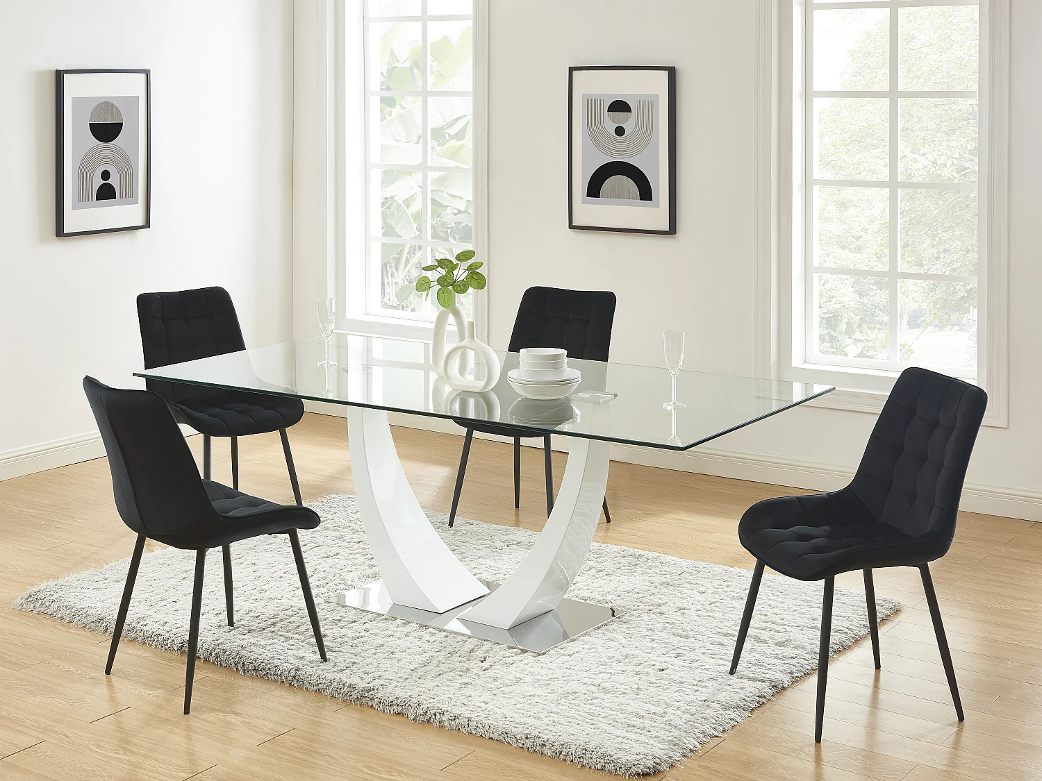 Lot de 2 chaises matelassées - Velours et métal - Noir - OLLUA