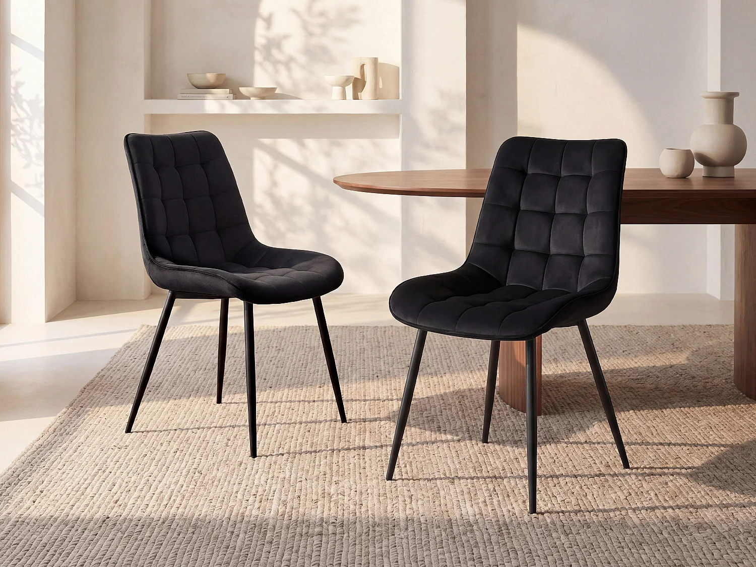 Lot de 2 chaises matelassées - Velours et métal - Noir - OLLUA