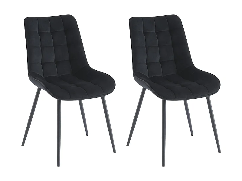 Lot de 2 chaises matelassées - Velours et métal - Noir - OLLUA
