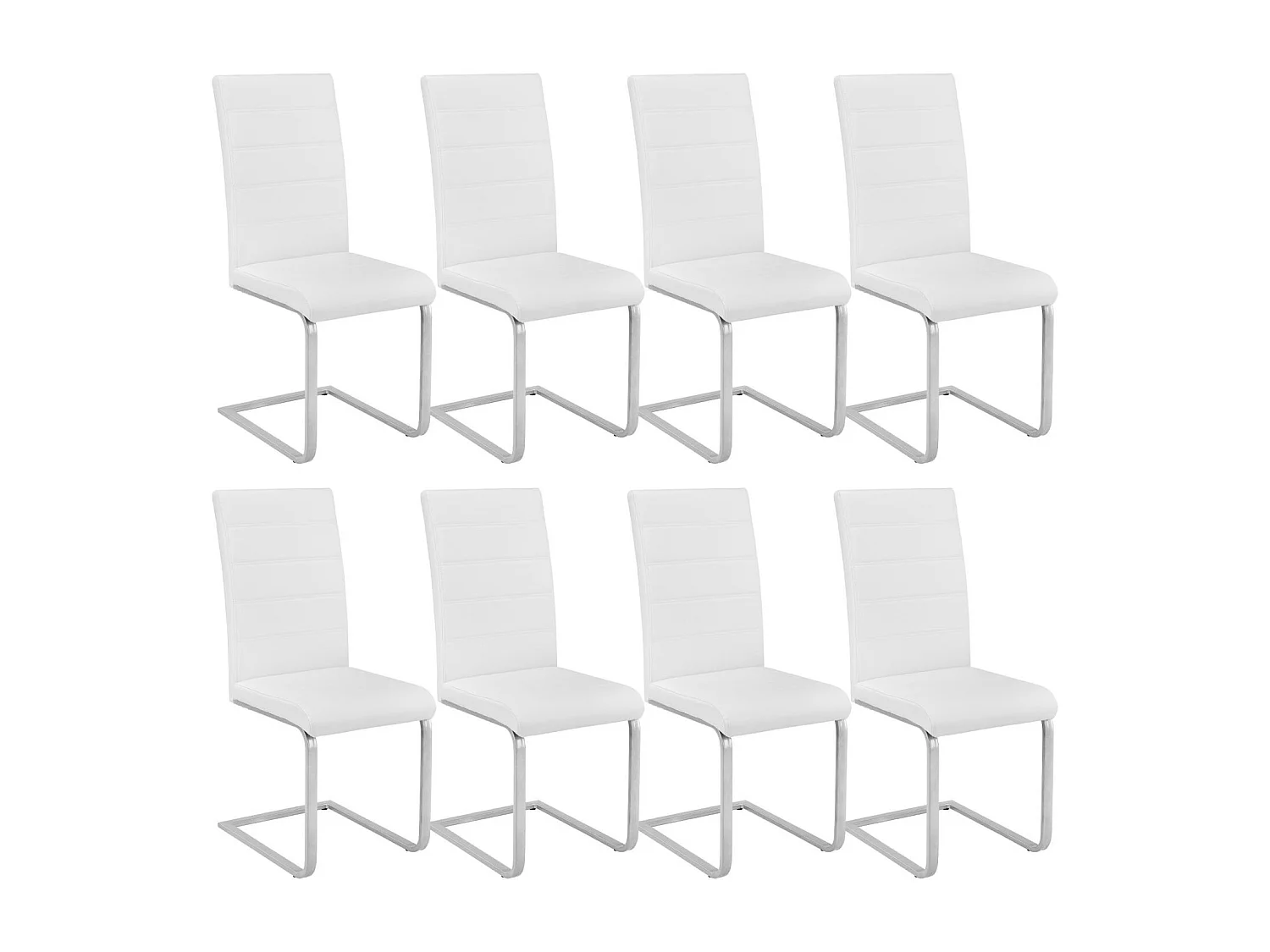 Lot de 8 chaises pieds acier siège de salon cuisine salle à manger design carré élégant blanc 08_0000091